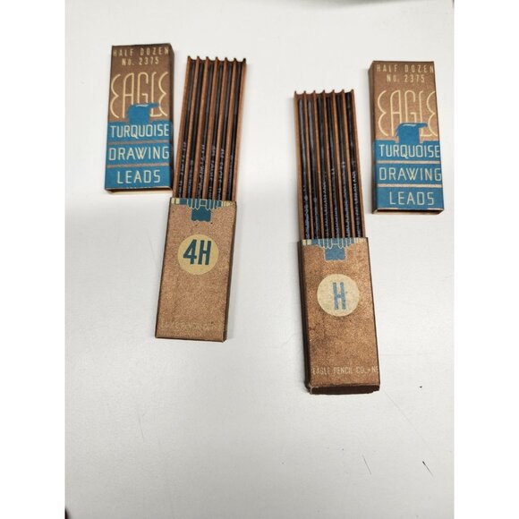 NIB Vintage Eagle Turquoise Drawing Pencil Leads 4H, H Unused No. 2375 New - Picture 4 of 6